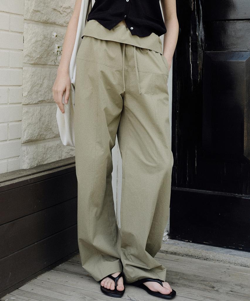 Beullaengkeu03 Fold-Over Waist Cotton Banding Pants (Olive Green)