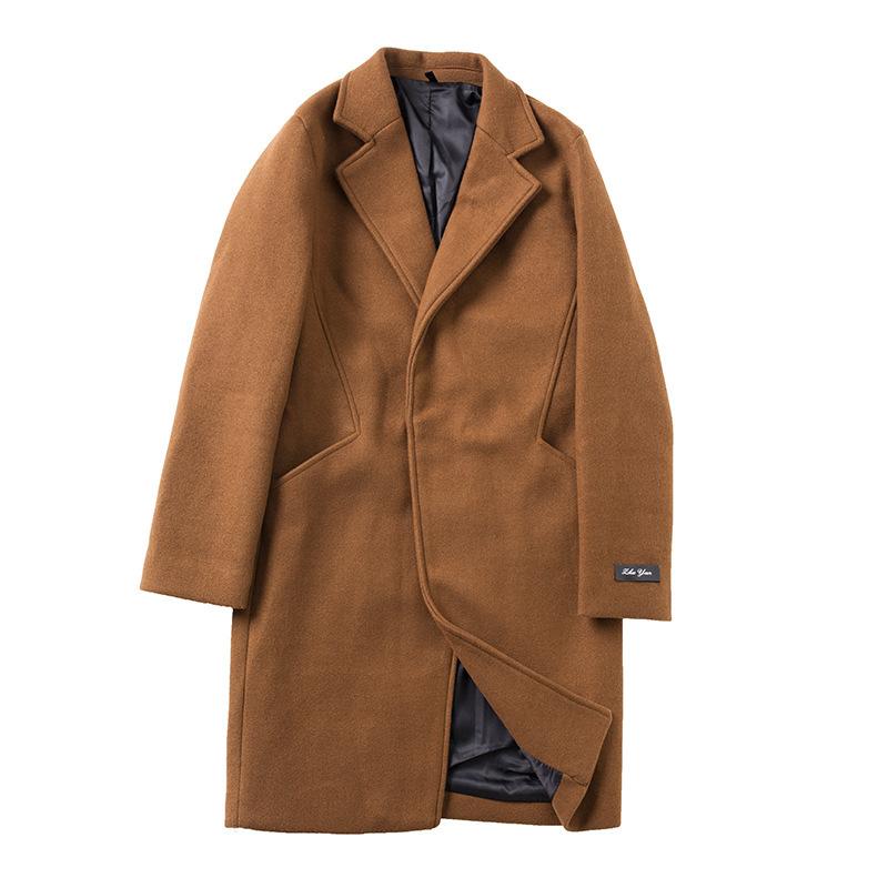 Trench Coat Men's Medium and Long Korean Version of Youth Slim-fitting Casual Woolen Coat Autumn and Winter Men's Woolen Coat
