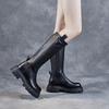 High boots thick-soled leather women's boots round head middle heel knight boots winter boots fashionable casual pure leather