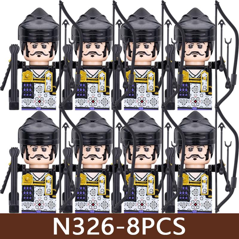 

8pcs Soldier Figures Japanese Samurai Building Blocks Military Castle Warrior Sword Helmet Flag Accessories Bricks Toy Gifts