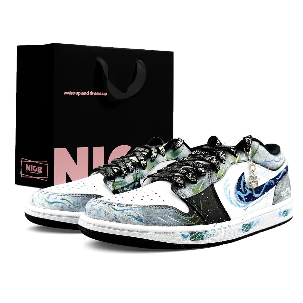 Jordan Air Jordan 1 Low Top Vintage Basketball Shoes Unisex Black Gray DC0774-101(Team1053-BOX)