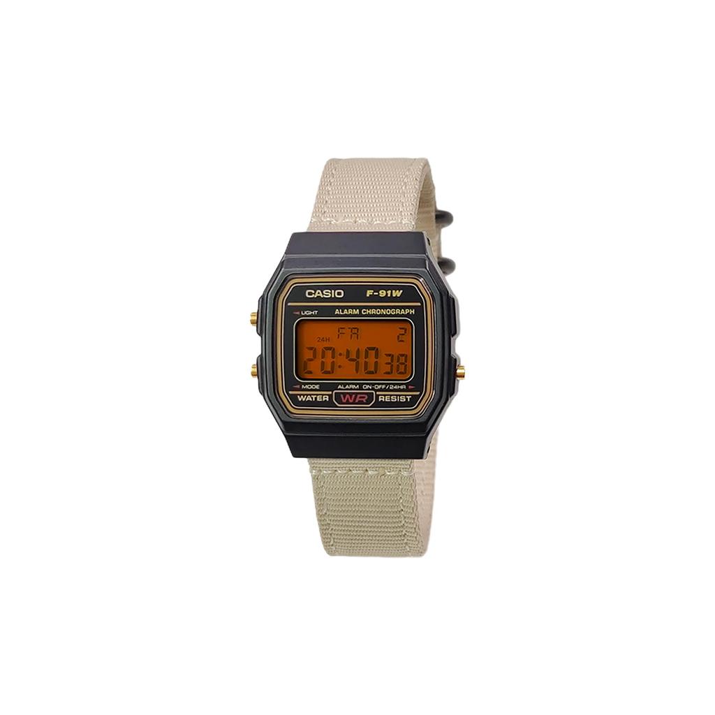 CASIO Custom Collection Quartz Movement Nylon Strap Watch Men's Watches Black Dial F-91WG-9(Watch5--)