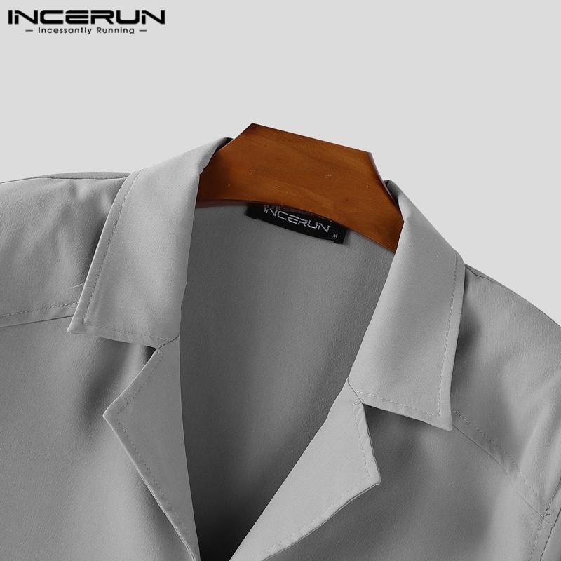 INCERUN 2PCS Men Outfits Lapel Neck Short Sleeve Buttons Shirt Long Straight Pants Sets