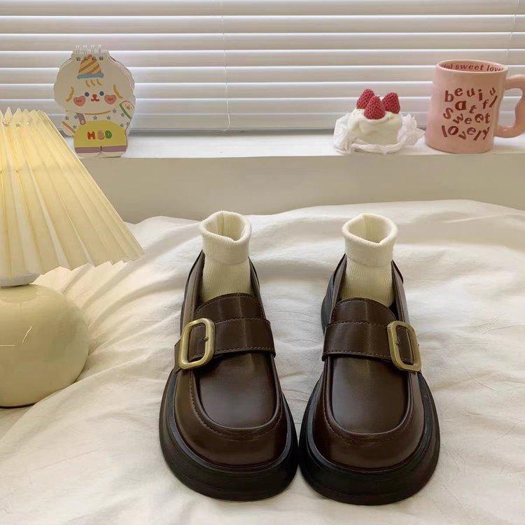 Platform British retro round head spring new Mary Jane leather shoes Maillard single shoes