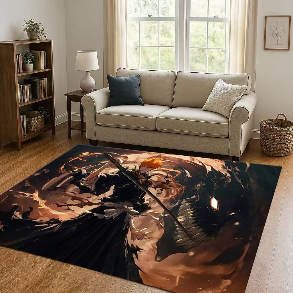 Anime Bleach Kurosaki Ichigo Cartoon Wohnzimmer Rutschfester Teppich für Schlafzimmer Sofa, Leicht zu reinigen Heimdekoration Fußmatte Spielmatte