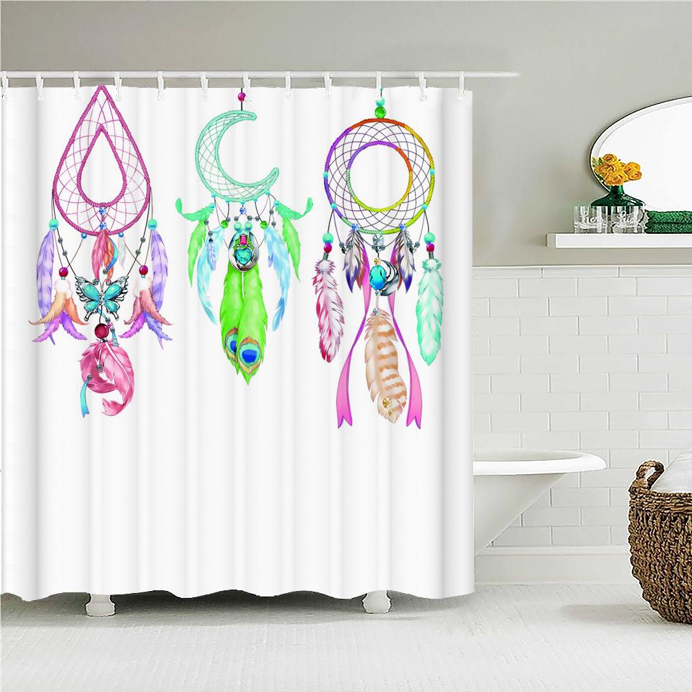 

Colorful Feathers Shower Curtain Bathroom Waterproof Polyester Multi-Size Bohemian 3D Printing Curtains For Bathroom Shower W60H190(CM)-1 Pcs