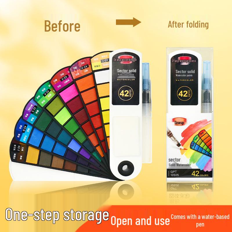 Fan-shaped Solid Watercolors: 24, 36, or 42 Gouache Colors for Students & Beginners