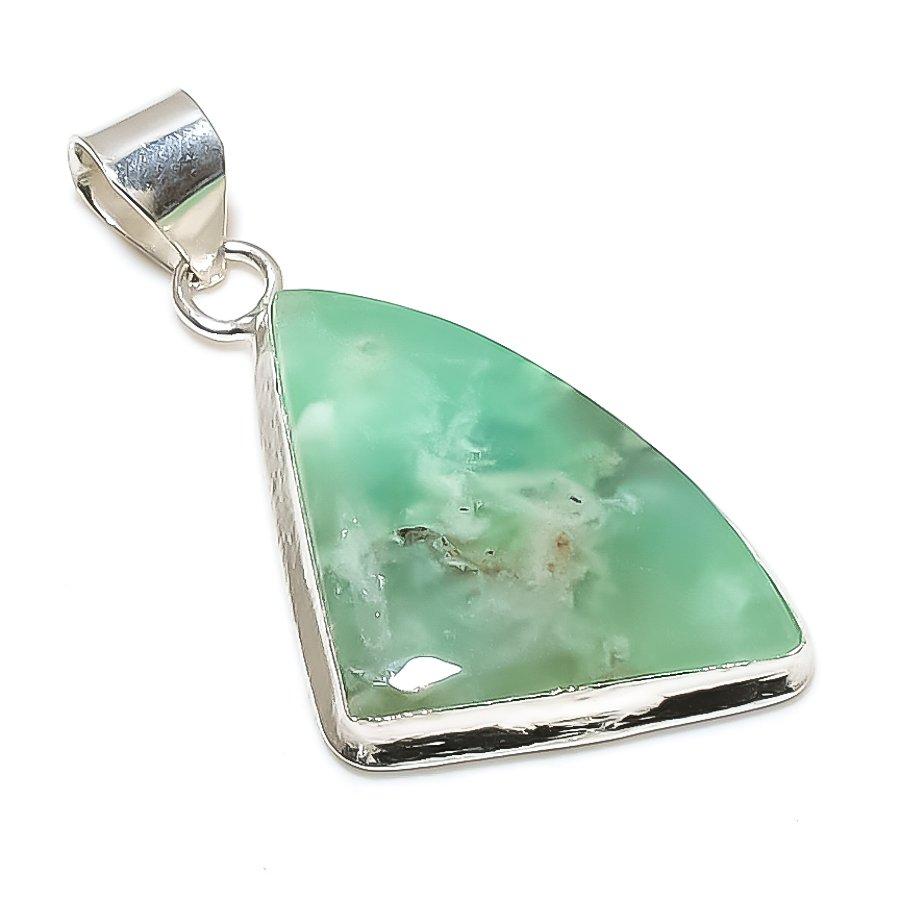 Chrysoprase Gemstone 925 Solid Sterling Silver Jewelry Pendant 1.97" SU-10306