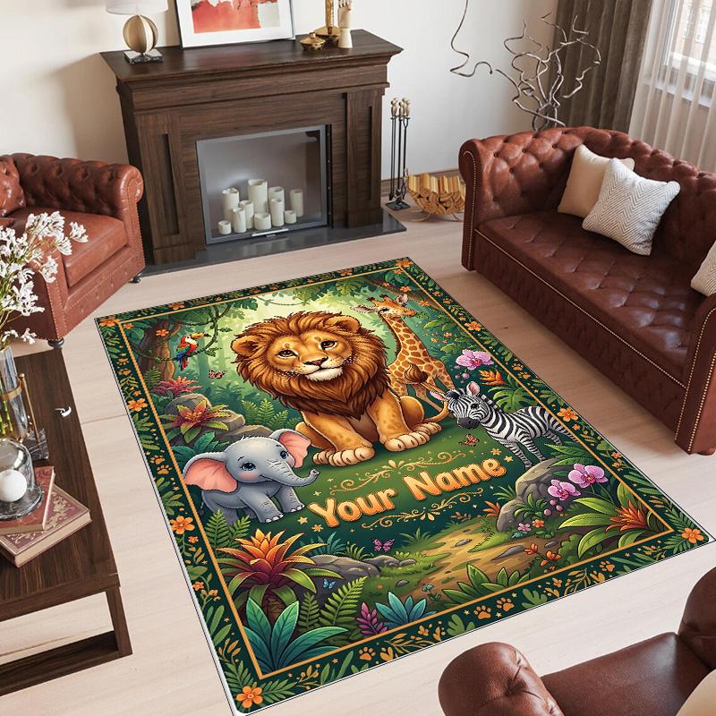 Leopard Theme Crystal Velvet Floor Rug Personalized Custom Name Text Warm Carpet Home Decoration