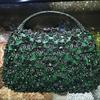 WHTUOHENG Luxury Top-Handle Crystal Evening Bag Blue Rhinestone Flower Handbag Diamond Silver Purse Women's Party Stone Clutch