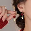 Red Flocking Silver Needle Tassel Earrings - Retro, Light Luxury, High-End Design