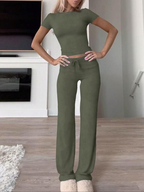 European Cross-border Casual Short-Sleeved Top and Long Pants Activewear Set for Home, Sports, and Yoga.