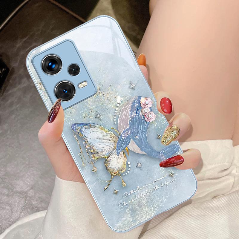 Dreamy Butterfly Colors For Xiaomi 14 Ultra 13 Lite Redmi Note 13 11 Pro 12 Plus Poco X6 3 Pro F4 6 GT Tempered Glass Phone Case