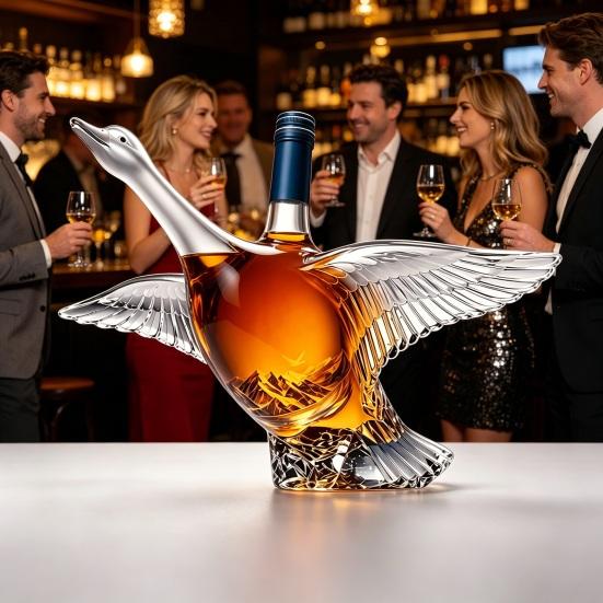 Yousheng Goose Bird Shape Whiskey Decanter, 3D Glass Animal Liquor Bottle for Bar Display, 350ml Art Wine Dispenser for Home