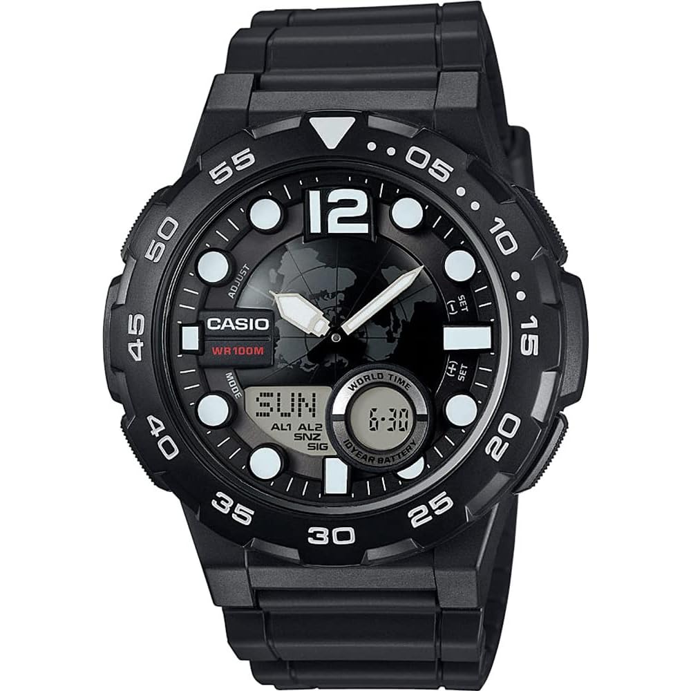 Casio World Time Analog-Digital Men s Watch AEQ-100W-1AV Black Imported Model