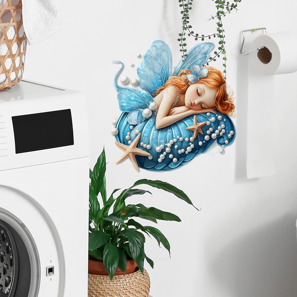 Cartoon Little Girl Pearl Butterfly Bathroom Toilet Toilet Beautification and Decoration Stickers