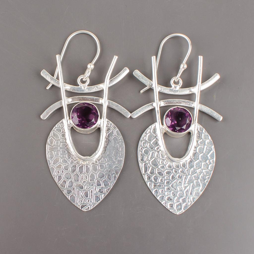 Amethyst Gemstone 925 Sterling Silver Jewelry Handmade Drop/Dangle Earrings1.78" EE-64-3