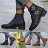 Ladies And Winter Solid Color Versatile Chunky Heel Large Belt Low Barrel Short Boots Women Boots Low Heel