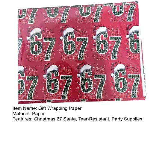 1 Roll Christmas 67 Santa Wrapping Paper Six Seven Meme Gift Box Packaging Paper Tear-Resistant Present Wrap Packing Paper Sheet