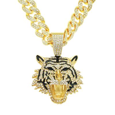 Tigerkopf voller Diamantöl Kubanische Kette, Dreidimensionaler Anhänger, Europäische und Amerikanische Coole Halskette Hipster Nachtclub Personalisierter Herrenanhänger