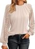 Women's Lace Long Sleeve Blouse Pleated Crew Neck Casual Elegant Workwear Tunic Top