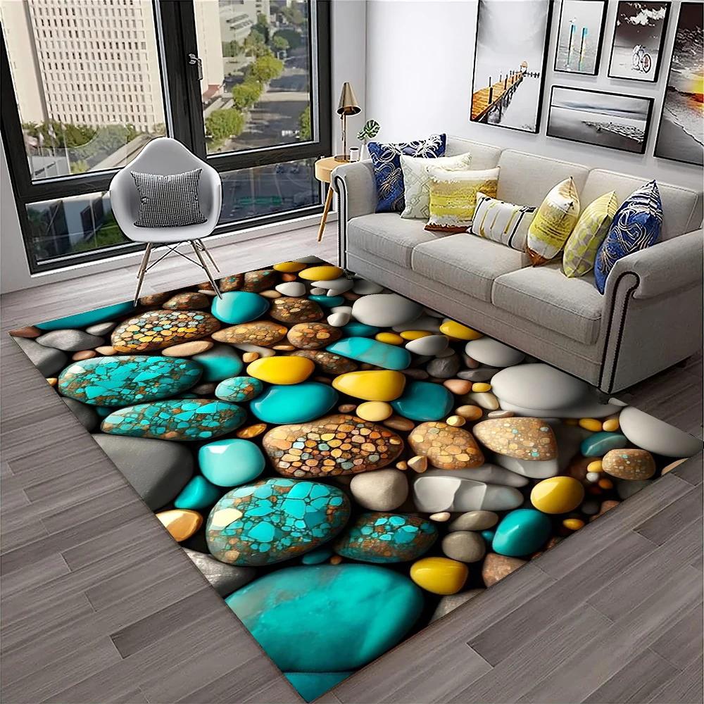 3D Stone Pebbles Footprint Beach Carpet Rug for Home Living Room Bedroom Sofa Doormat Decor,Kid Play Area Rug Non-slip Floor Mat