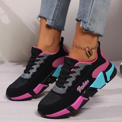 Women's Color Blocking Sports Shoes Casual Lace Up Low Top Running Shoes Fully Matched Breathable Walking Sports Shoes