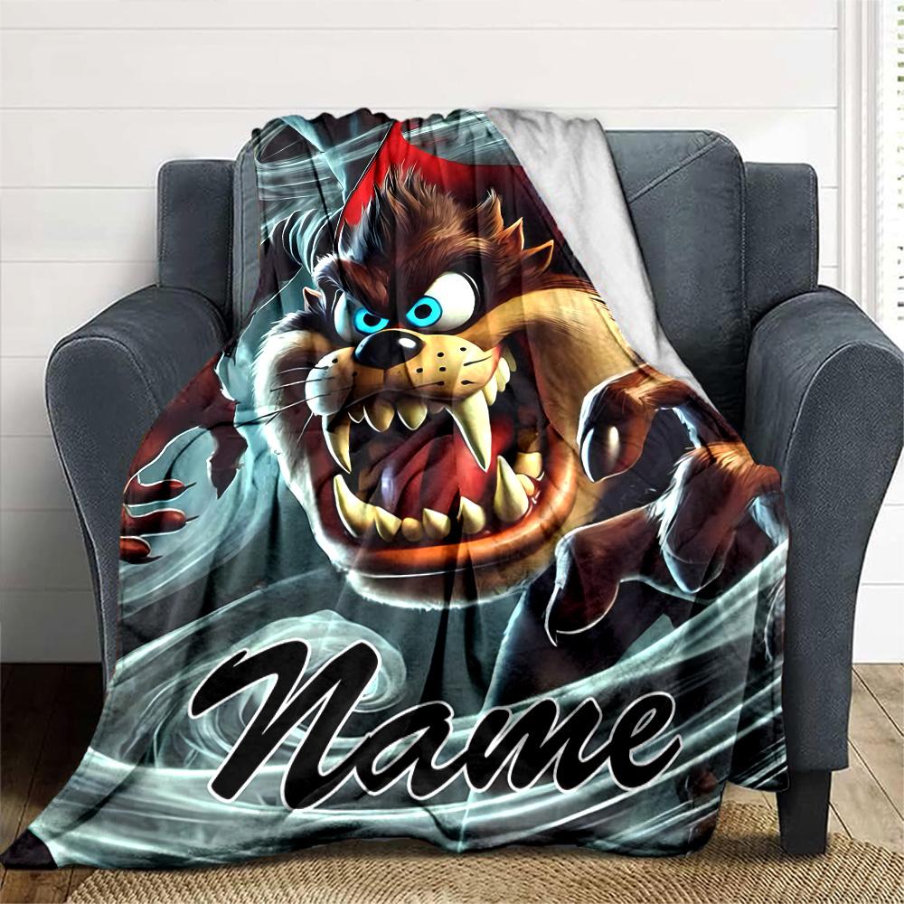 Customizable Taz2 Throw Blanket – Personalized Name, All-Season Cozy Snug Blanket, Machine Washable, Personalized Blanket