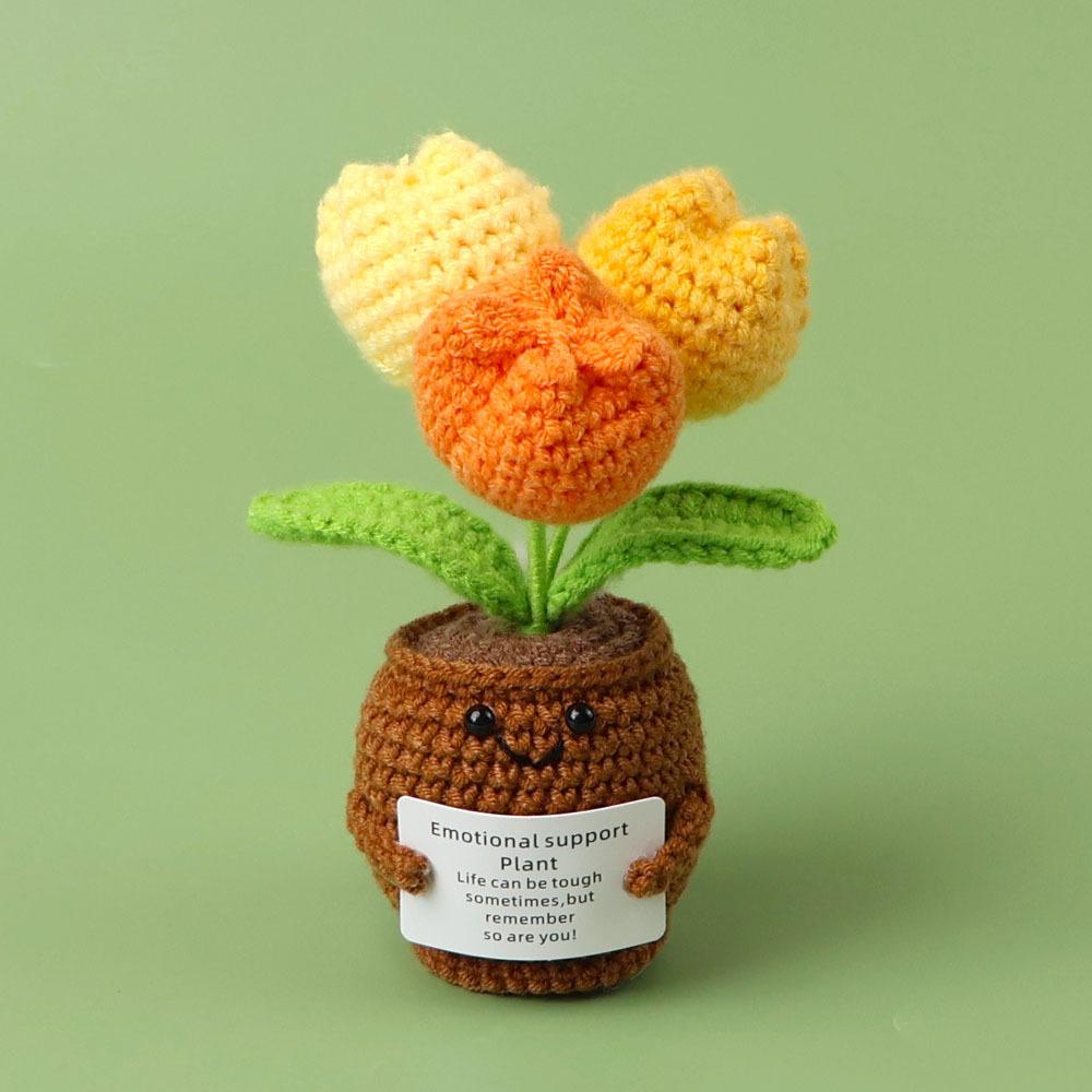 Lovely Heart-shaped Crochet Potted Mini Handwoven Plant Desk Bookshelf Decor Knitting Flowers Gift