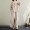 Ladies Summer Chinese Style Embroidery Casual Suit Loose Shirt + Casual Pants Two Piece Set