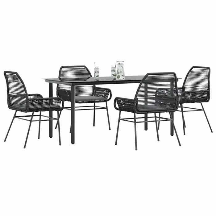VidaXL Garden Dining Set and Cushions 5 Pcs Black Rattan Glass 3334565