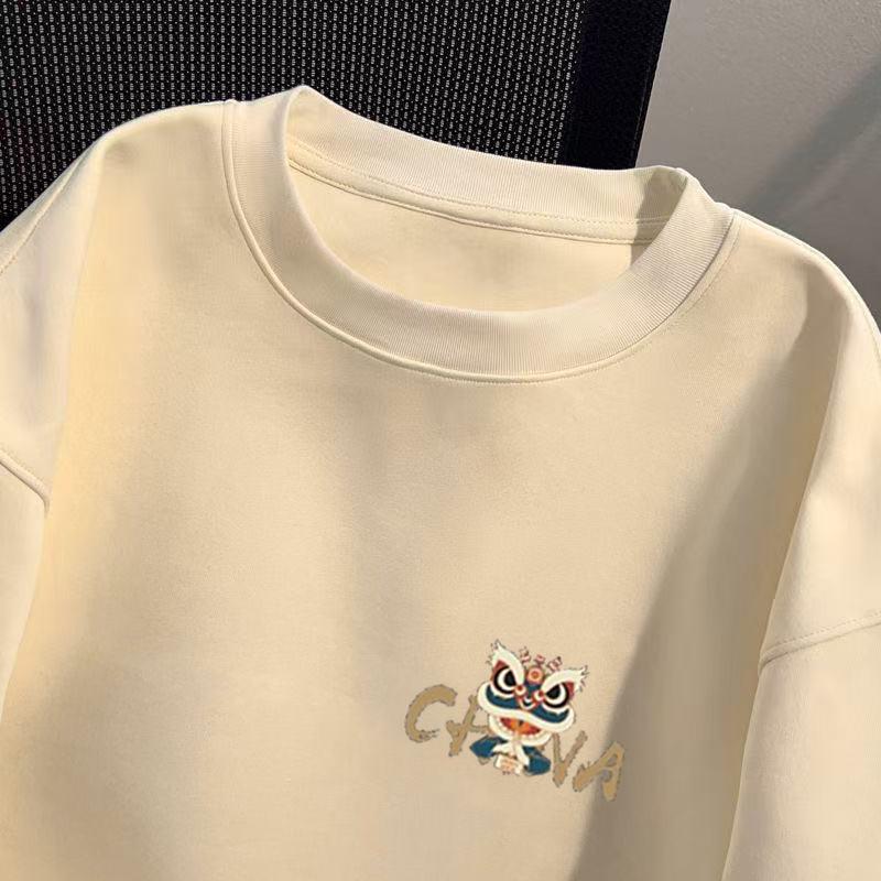 Men's American Retro Lion Hoodie – Thick, Loose, Versatile, Plus Velvet, Round Neck for Autumn/Winter