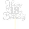 Sotpot 1PC Happy 18th Birthday Cake Topper Double-sided Silver Glitter Cake Pick Cake Decoration for 18th Birthday Anniversary Party Cake Decorations