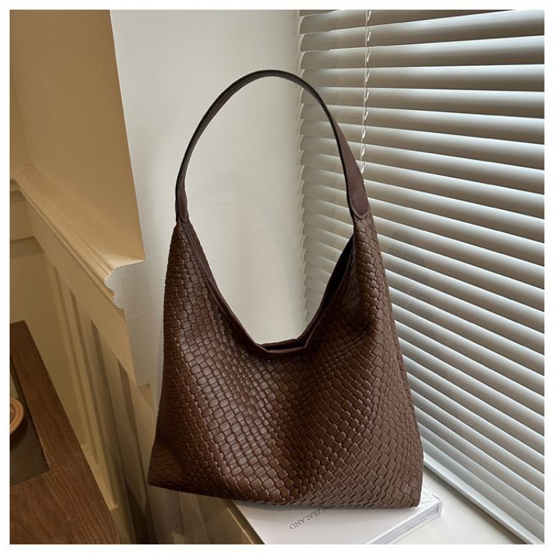 

Вместительная наплечная сумка модная популярная плетеная сумка-тоут для通勤 простая сумка-подмышка нишевого дизайна темно-коричневого