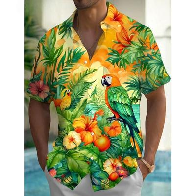 Dreamy Village Pattern Lapel Shirt for Men Flower Bird Boat 3D Printed Hawaiian Shirts Fashion Short Sleeve Tops