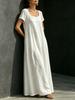 Casual collar loose explosion solid color pendulum long dress women's summer dress short sleeve U