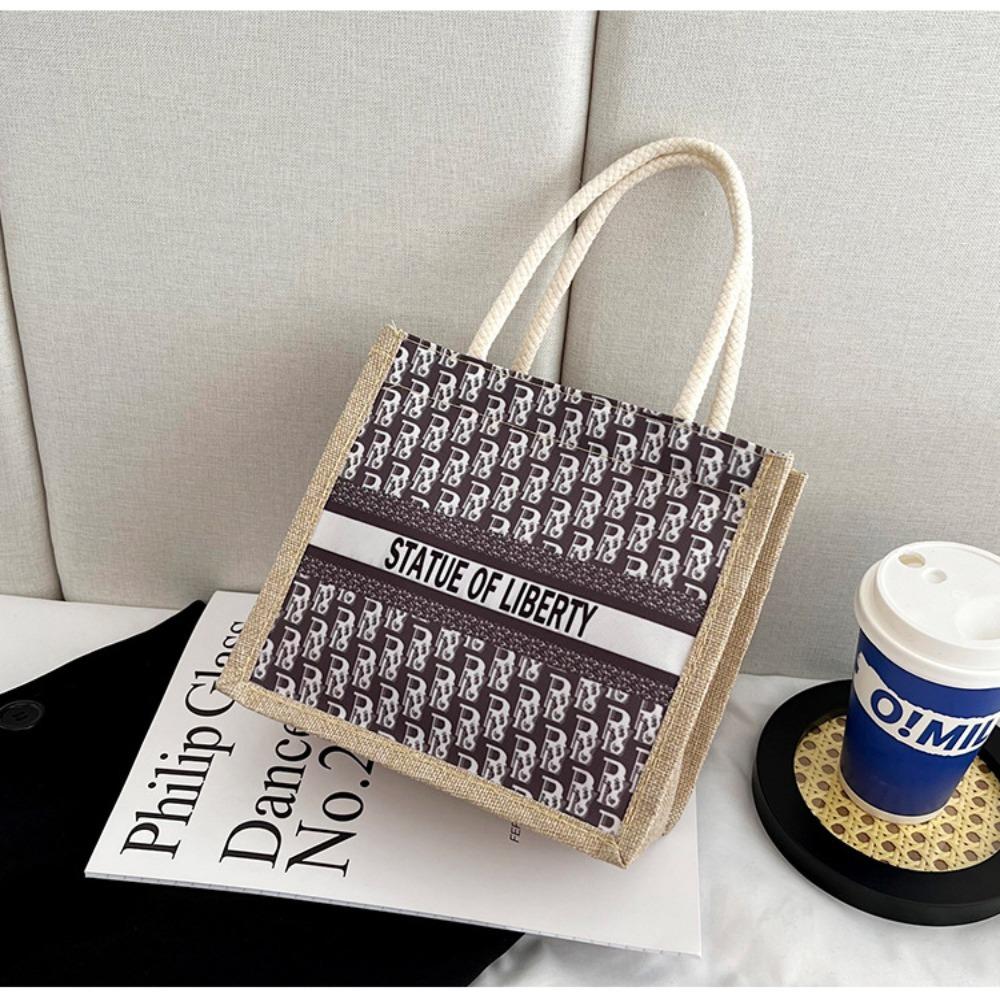 Portable Linen Tote Bag High-capacity Shopping Bag Hot Sale Versatile Handbag  Beach