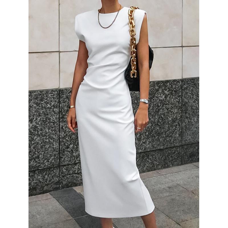 White Slim-Fit High-End Slit Dress, New Spring-Summer High-Waisted Sleeveless Long Dresses For Women