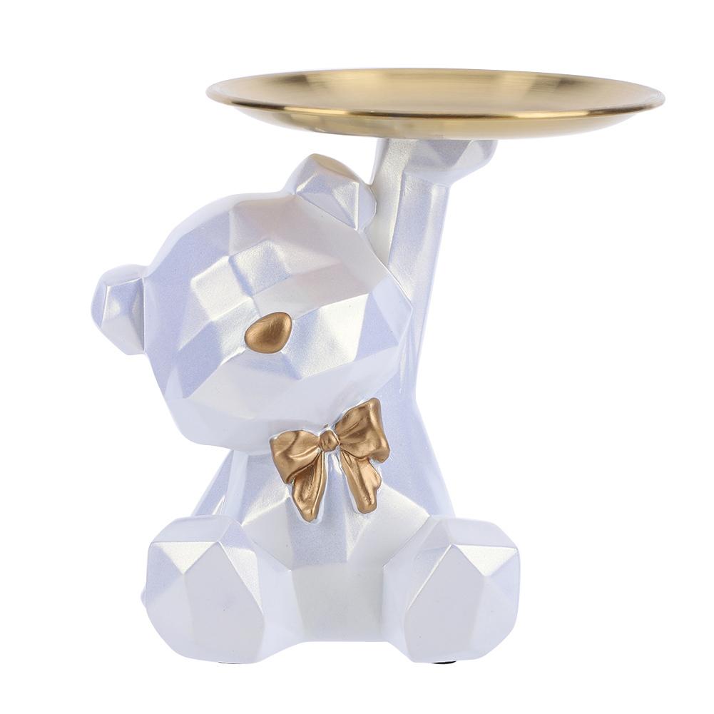 Bear Storage Tray Geometric Bear Key Bowl Multifunctional Key Holder Figurine Decorative Jewelry Candy Tray for Tabletop Decor