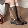 Brown Leather Mid-Calf Boots Women's Retro Knight Long Boots Western Cowboy Fashion Boots  ComfortableCasual Round Toe Low Heel