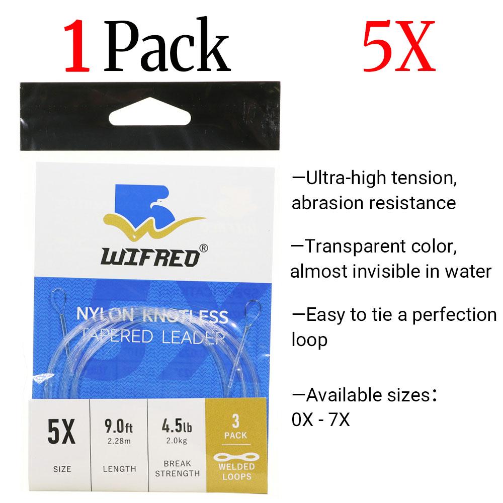 3PCS/Pack 0X~7X Tapered Leader Fly Fishing Line 9FT/2.28M Fly Line Leader With Welded Loop Clear Nylon Tippet Line