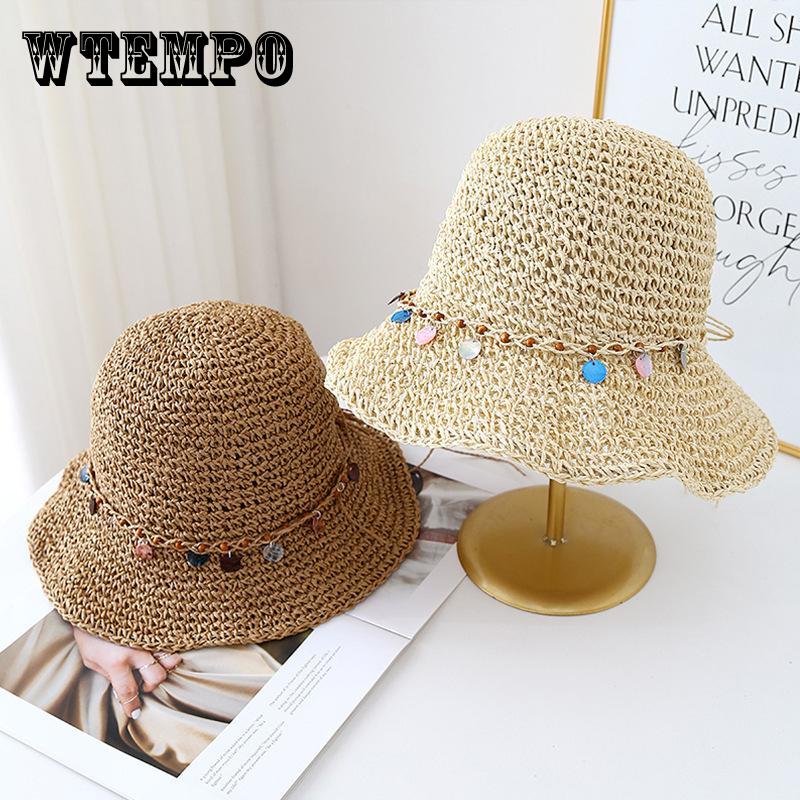 New Ethnic Style Seaside Vacation Big Brim Shell Straw Hat Women's Hat Hollow Sunshade Bucket Hat