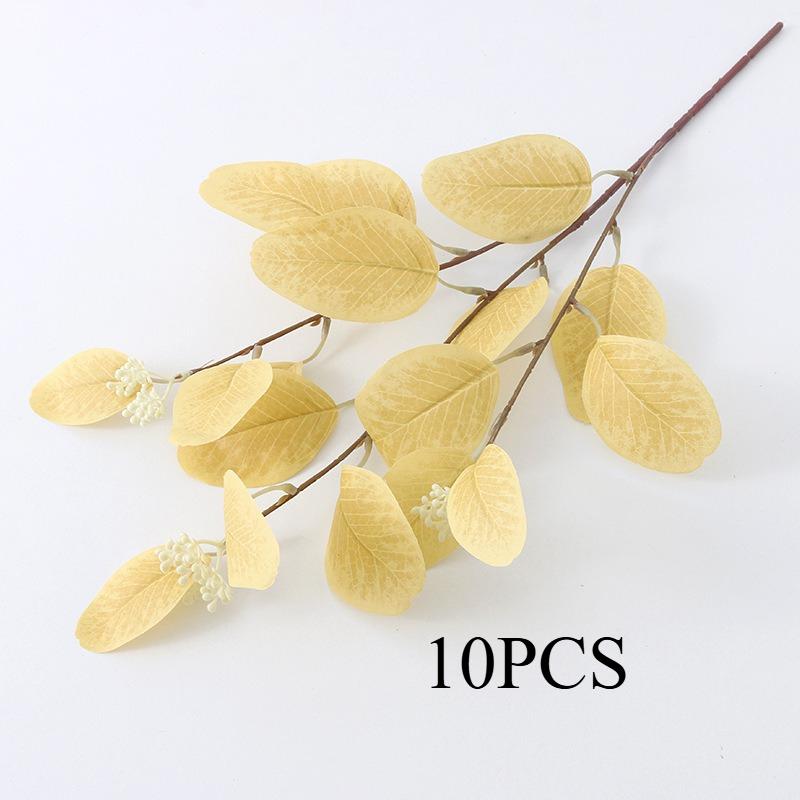 10PCS.3-branch faux eucalyptus & apple leaves with fruits, lifelike silk flowers, perfect for wedding decor & home arrangement