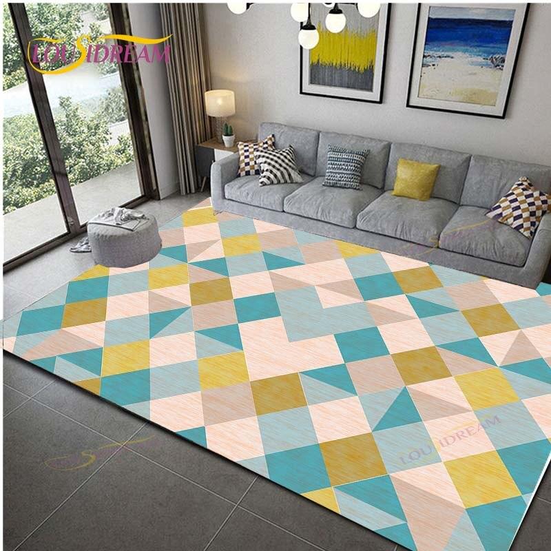 Geometric Carpet for Living Room Velvet Rug Kids Bedroom Bedside Rugs Soft Square Fluffy Carpets Home Sofa Table Decor Mat