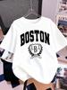 Boston 1630 Persönlichkeit Kunst Drucke Kurzarm T-Shirts Damen Baumwolle Sommer T-Shirts Weich Locker Rundhals Oberteile Basic Kleidung