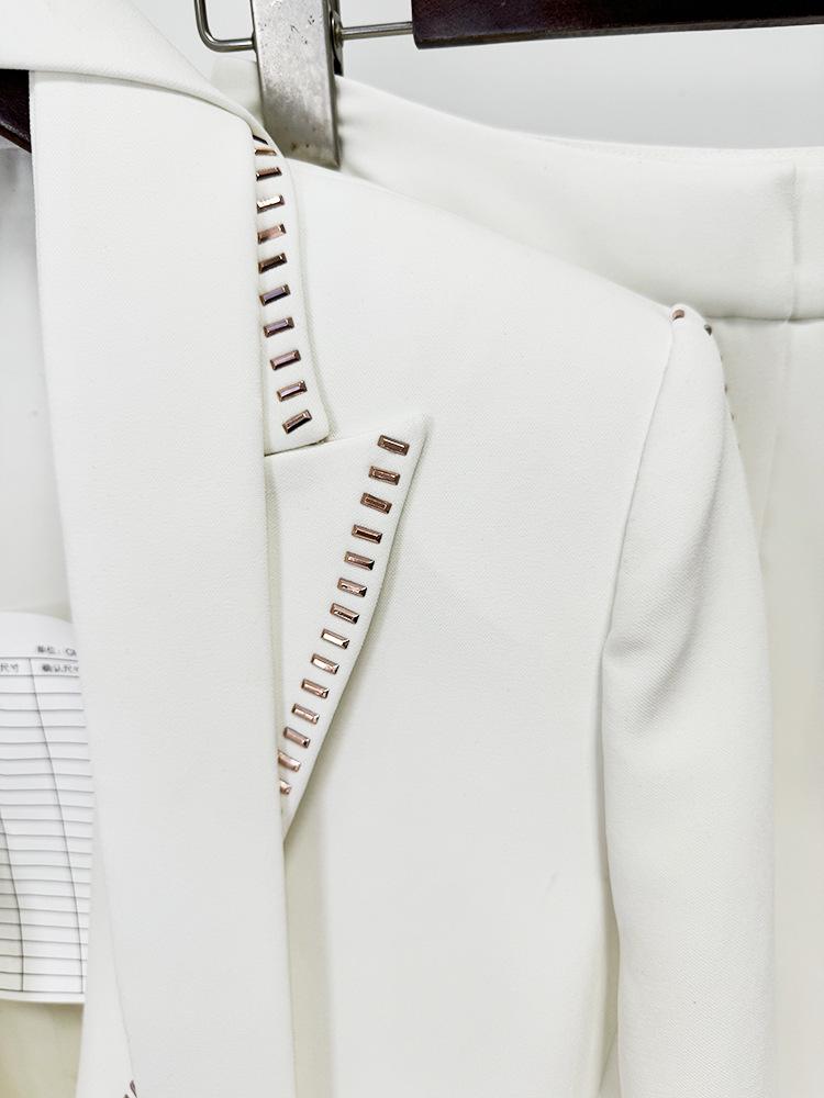 2026 High Street Spring Fashion: Rhinestone Suit Jacket & Trousers Scarf Set for Women