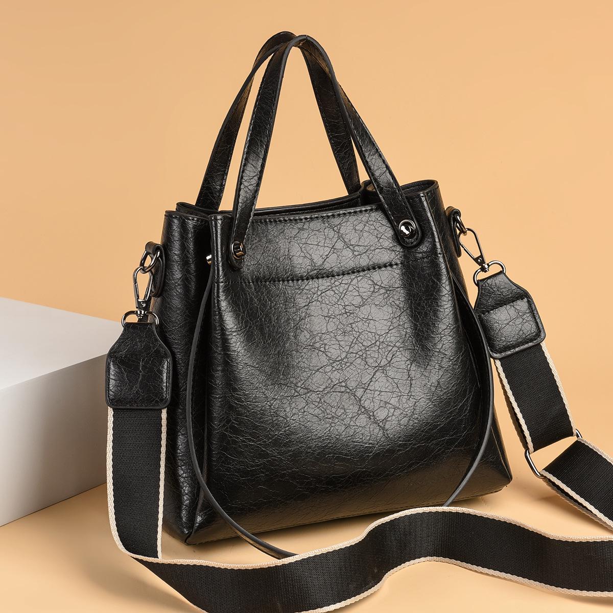 

Высококлассная универсальная ретро женская сумка-ведро большой вместимости - Зимний стиль, на одно плечо, через плечо чёрный