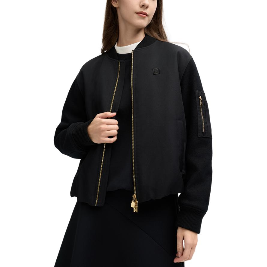 FILA Milano Series Fashion Casual Comfortable Warm Cotton Jacket Women Jacket Black F11W515902F-BK