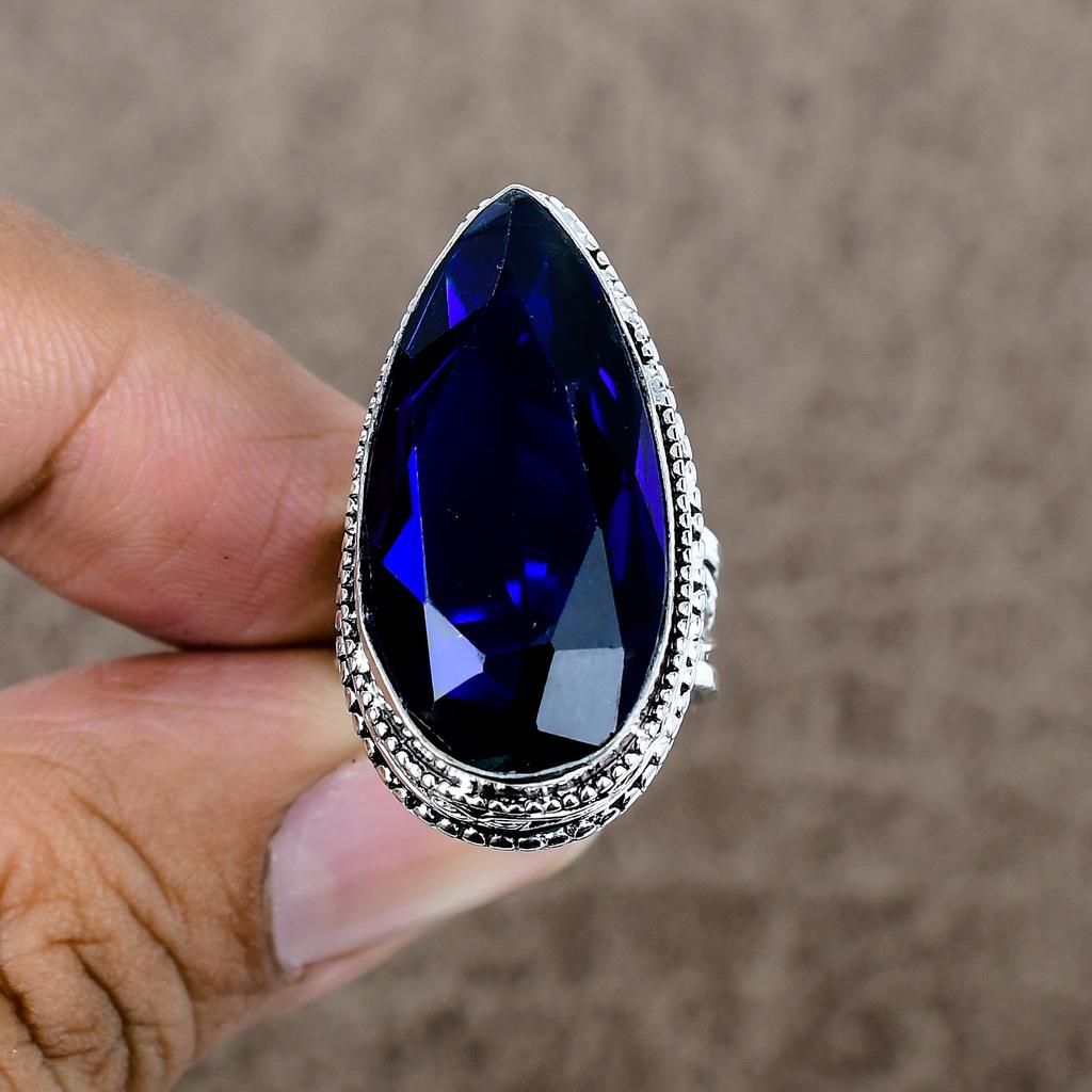 Blue Topaz Genstone Handmade 925 Sterling Silver Jewelry Ring Size 6.5 KKG-485