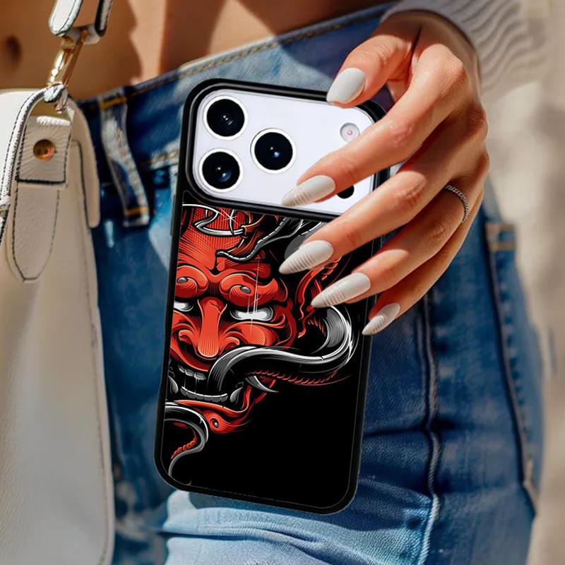 Japanese Oni Hannya Samurai Demon Mask Phone Case For iPhone 17 Air 14 15 13 12 Max Cover For Apple 14 15 16 16e 11 Pro Max Plus